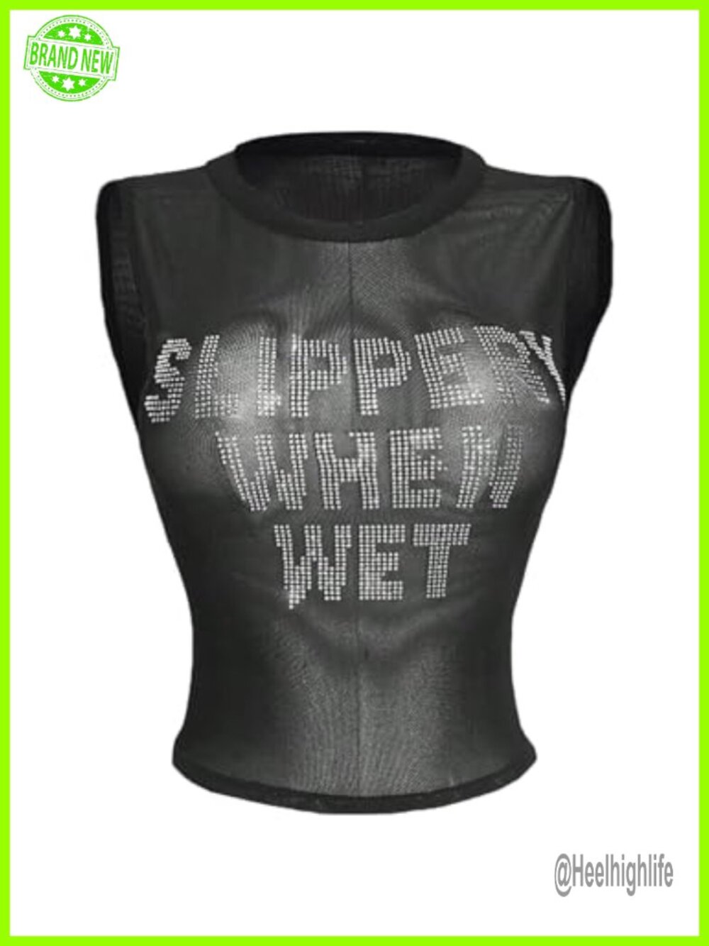 Plus Size Rhinestone Letter Mesh Sheer Y2K Crop Tank Top